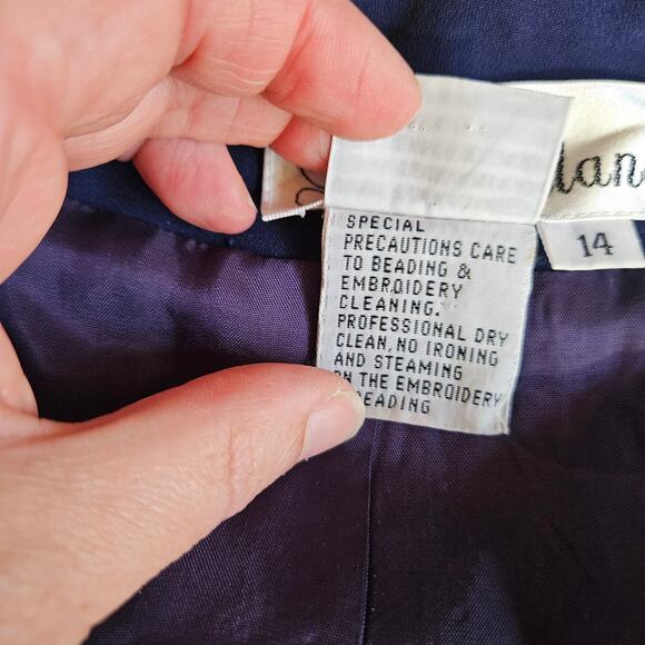 VTG Liz Elana Navy & Gold Blazer Size 14 Button Front Grandmacore Mature - Picture 8 of 12